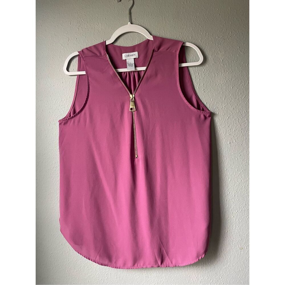 Carmen Marc Valvo sleeveless blouse gold zipper detail EUC SIZE LG